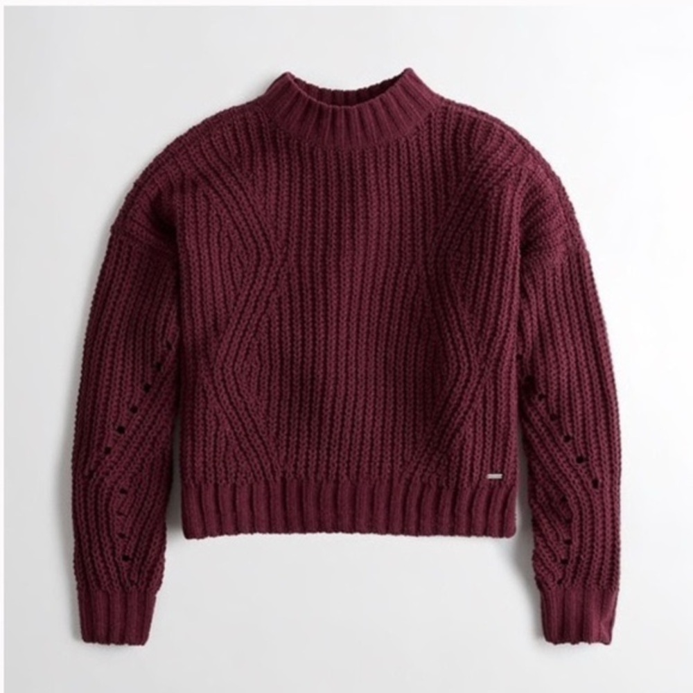 Hollister Maroon Mock Neck Chenille Sweater